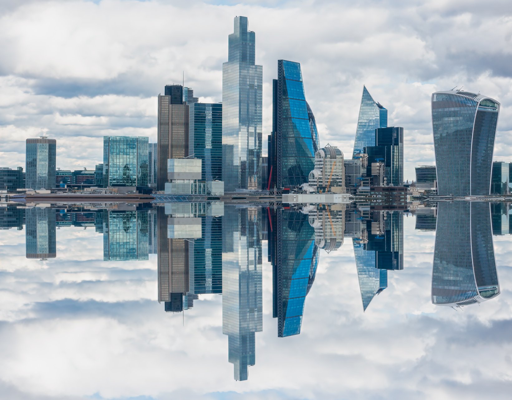 Mirror effect London skyline and skyscrapers